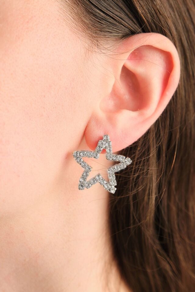 Silver Zirkon Taşlı Yıldız Şekilli Küpe