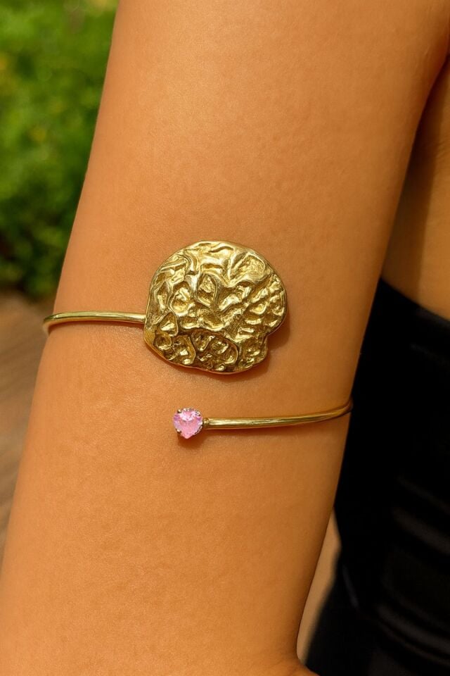 Gold Pembe Kalpli Pazu Bandı Üst Kol Bilekliği Ayarlanabilir