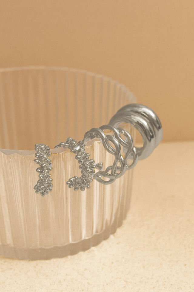 Silver 6'lı Düz Zincir Yıldız Tozu Küpe Seti