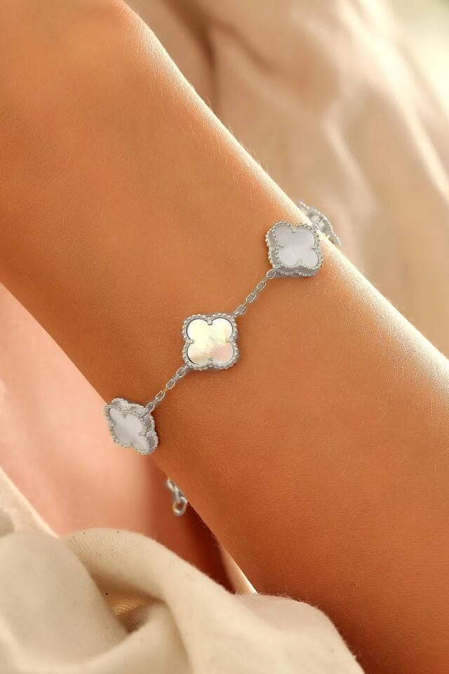 Silver Doğal Taşlı Premium Çelik Bileklik