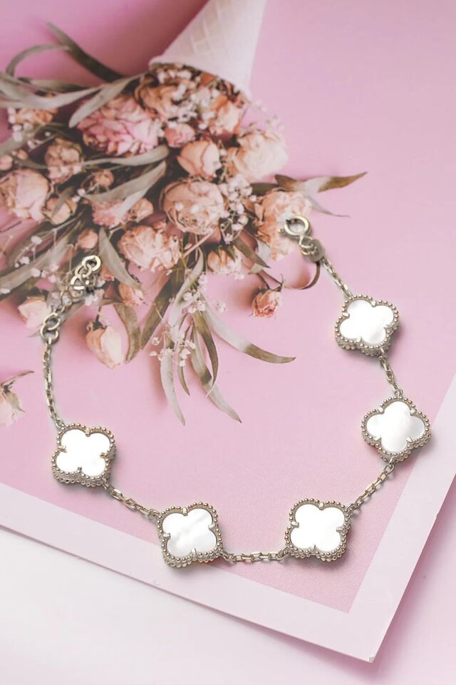 Silver Doğal Taşlı Premium Çelik Bileklik