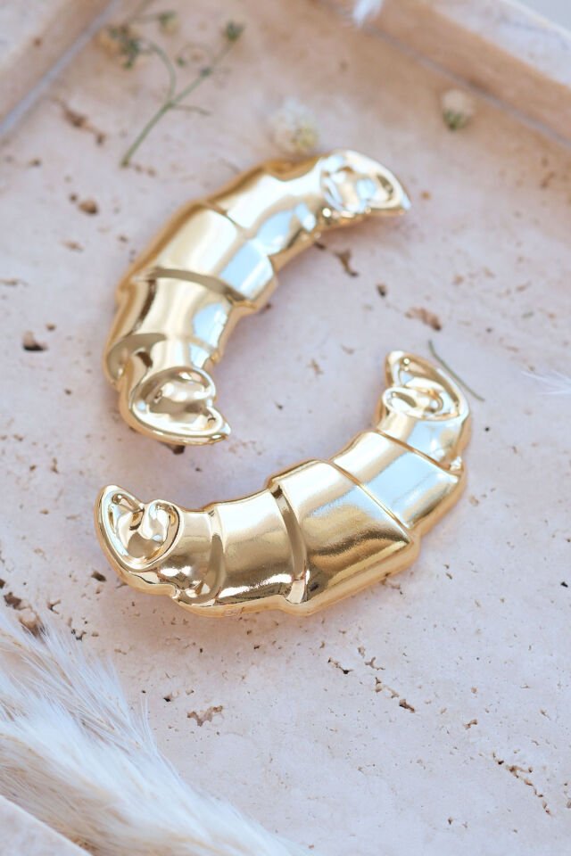 Gold Büyük Kruvasan Parlak Küpe