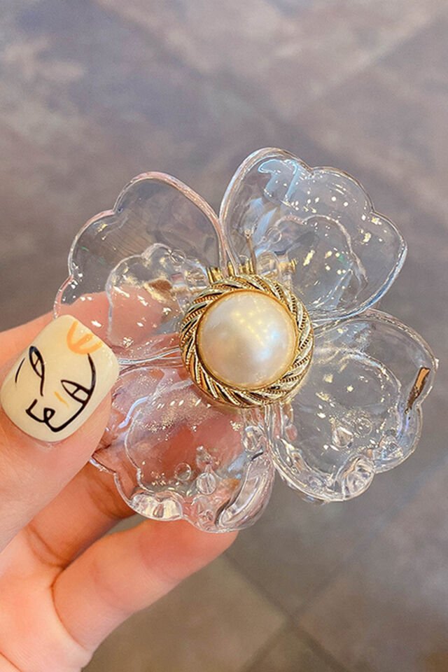 Şeffaf İncili Çiçek Mandal Toka