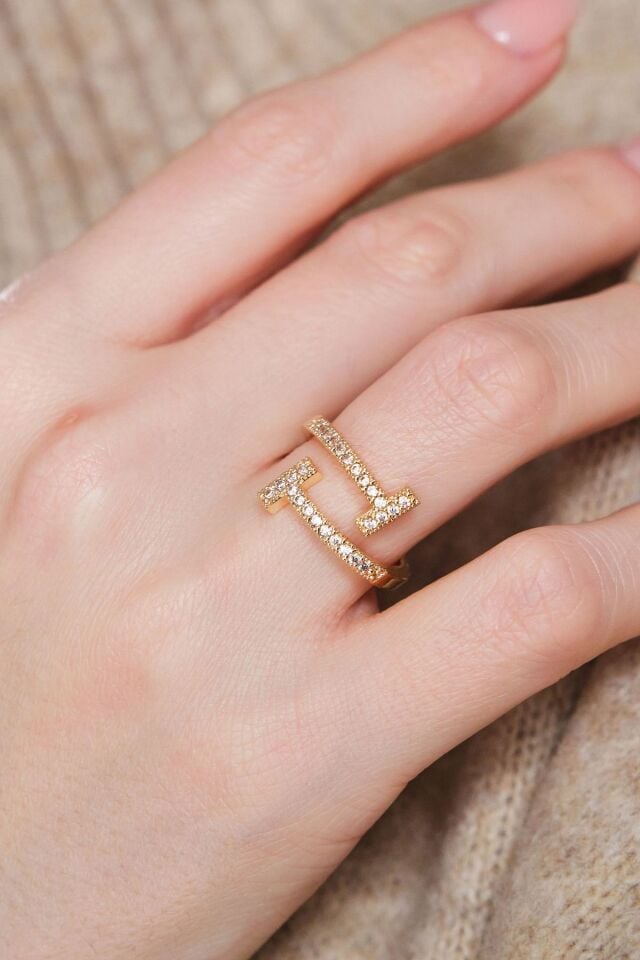 Gold Ayarlanabilir T Tiffany  Zirkon Taşlı Yüzük