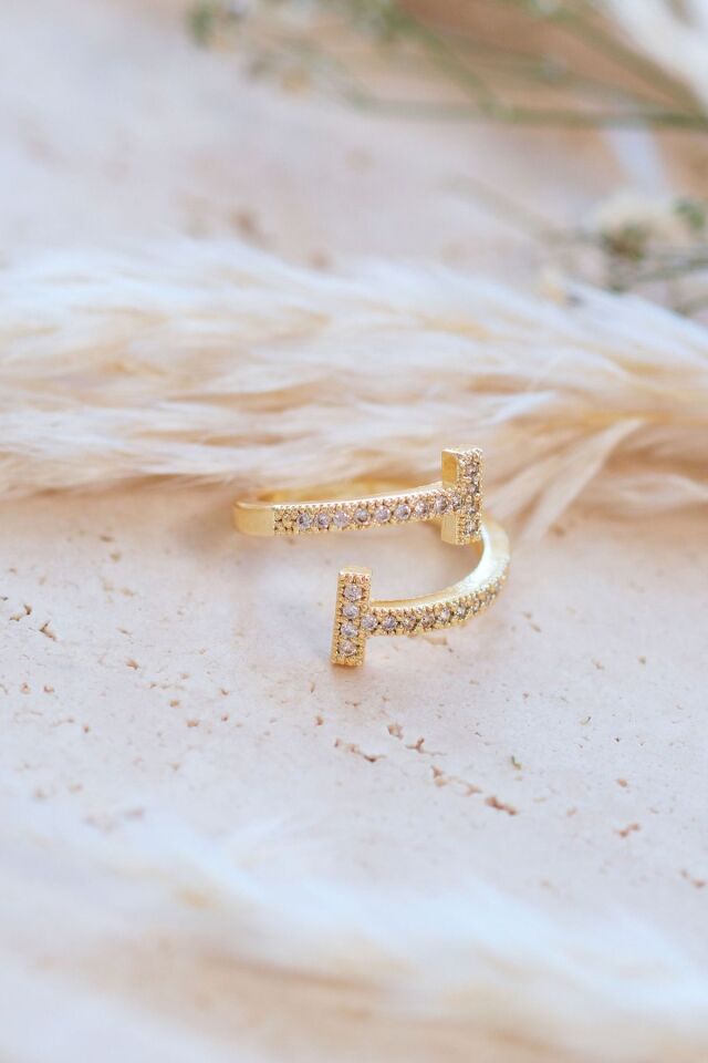 Gold Ayarlanabilir T Tiffany  Zirkon Taşlı Yüzük