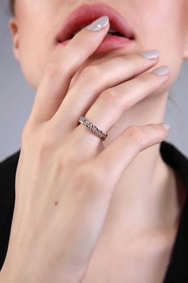 Kadın Gümüş Kaplama Ince Halat Yüzük