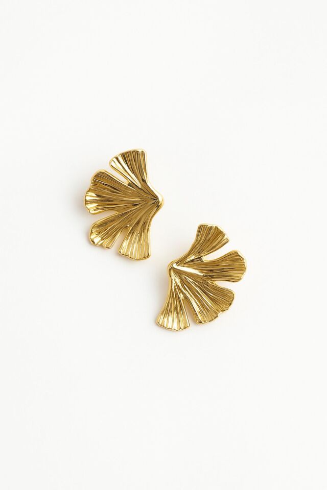 Gold Çizgili Çiçek Küpe