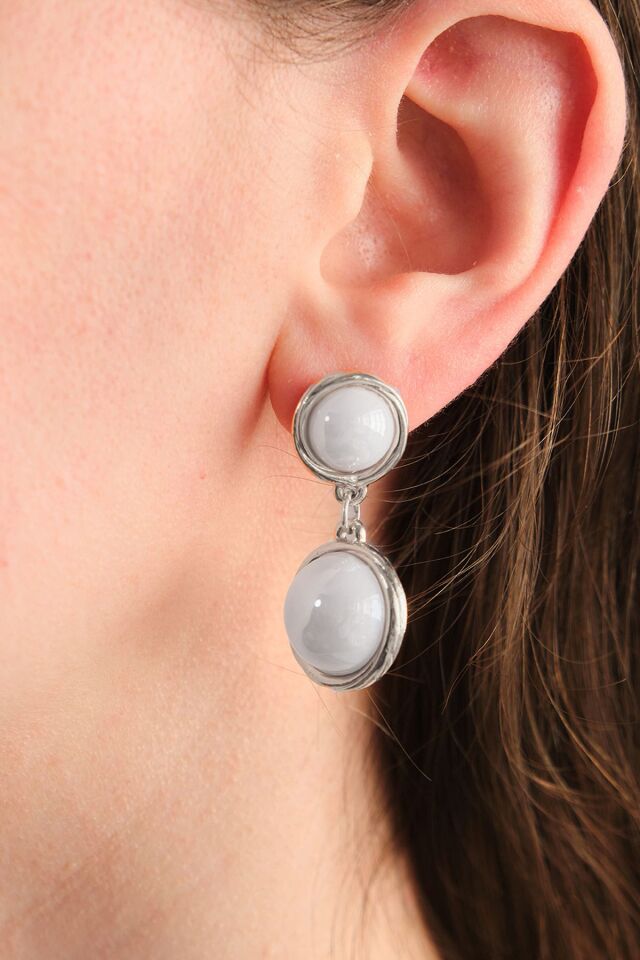 Silver Sallantılı Taşlı Yuvarlak Küpe