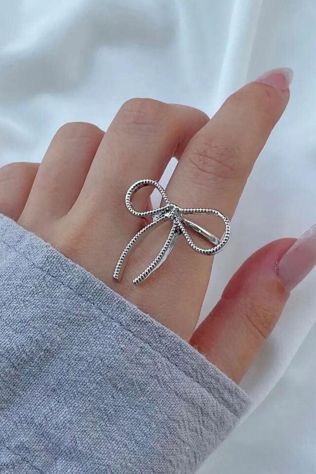 Gümüş Kaplama Ayarlanabilir Uzun Fiyonk Yüzük