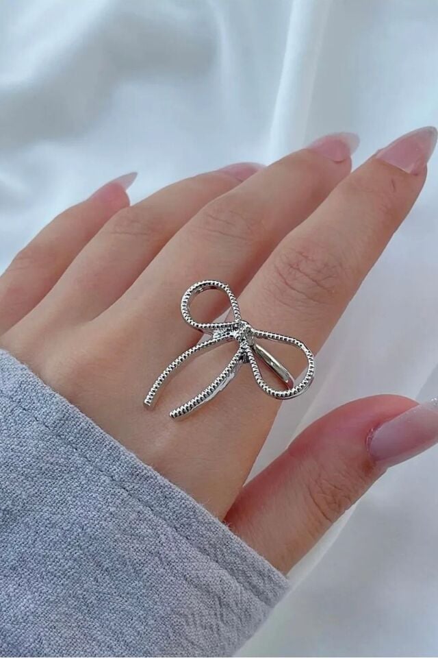 Gümüş Kaplama Ayarlanabilir Uzun Fiyonk Yüzük