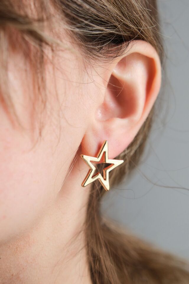 Gold İnce Yıldız Küpe