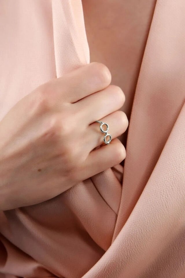 Kadın Gümüş Kaplama Gözlük Şekilli Yüzük