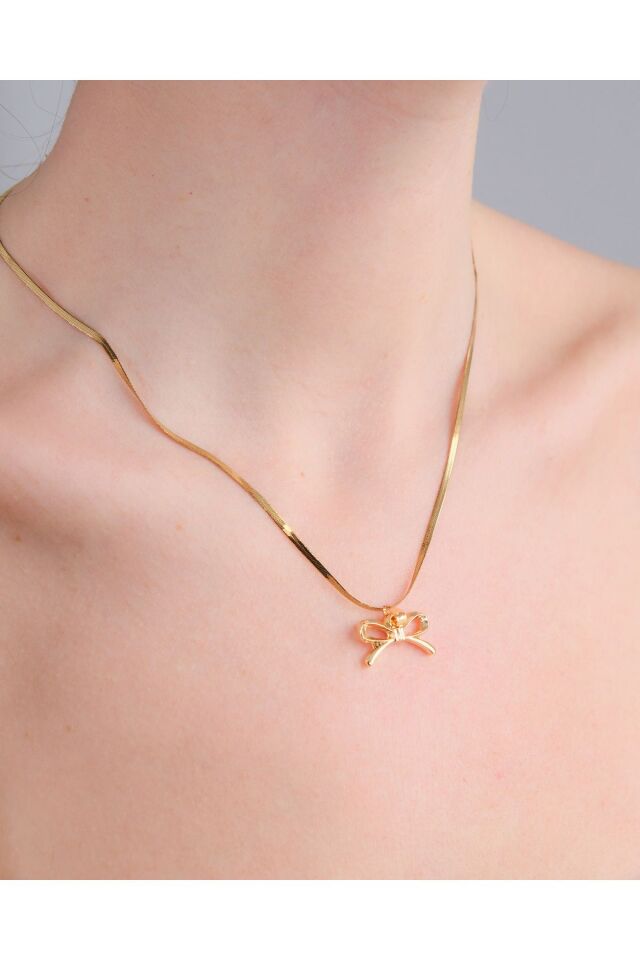 Altın Kaplama Fiyonk Detaylı İtalyan Zincir Çelik kolye