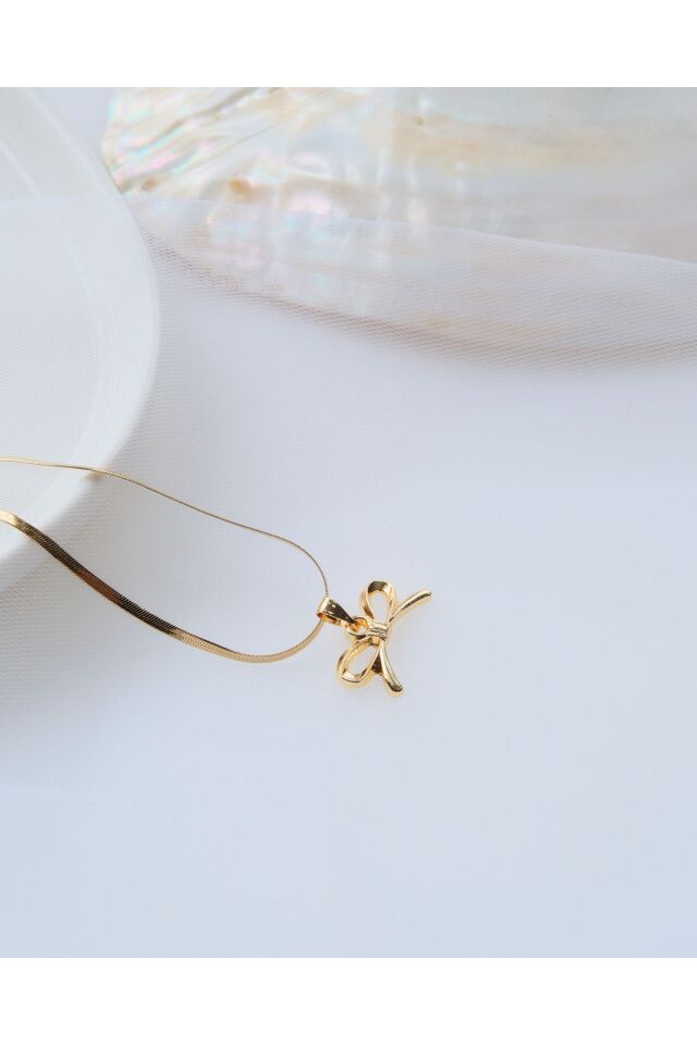 Altın Kaplama Fiyonk Detaylı İtalyan Zincir Çelik kolye