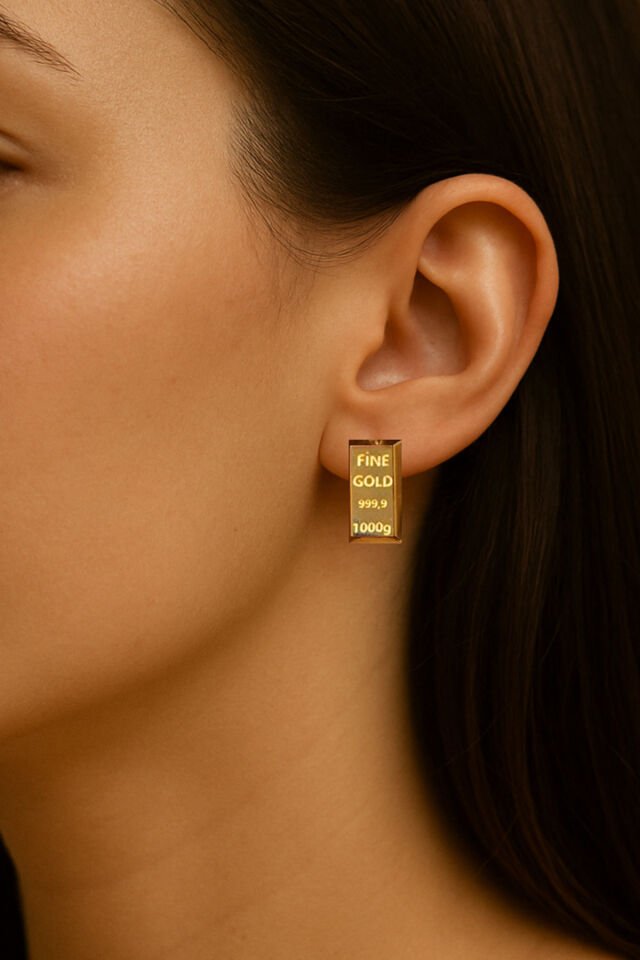 Altın Külçe Şeklinde Altın Kaplama Küpe