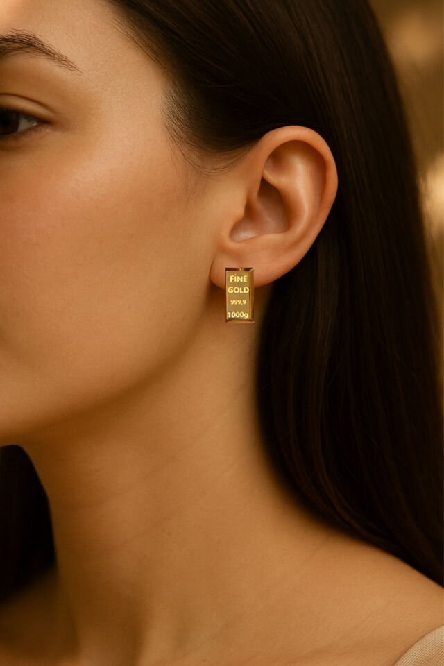 Altın Külçe Şeklinde Altın Kaplama Küpe