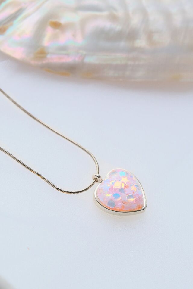 Gümüş Kaplama Pembe Yıldız Kalp Detaylı Çelik kolye