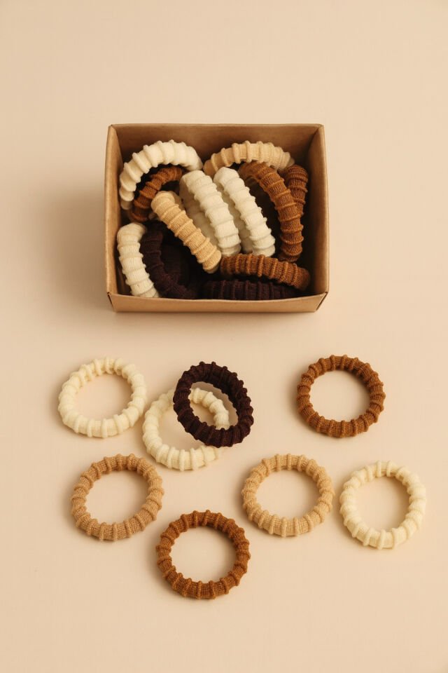 Kahverengi Siyah Gri Ultra Esnek Tırtıklı 20 Li Havlu Lastik Toka Seti