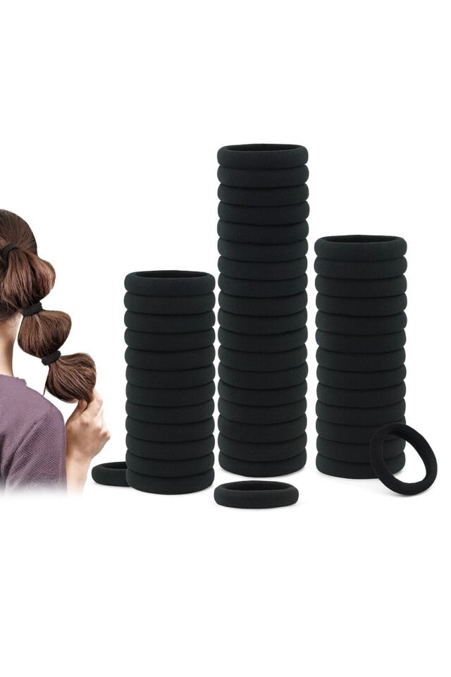 Kadın Büyük Boy Siyah 50'li Lastik Toka Seti