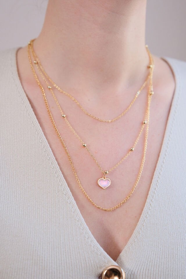 Gold 3'lü Pembe Kalp Kolye