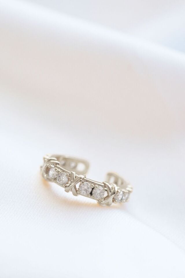 Gümüş Tiffany XOX Zirkon Ayarlanabilir Yüzük