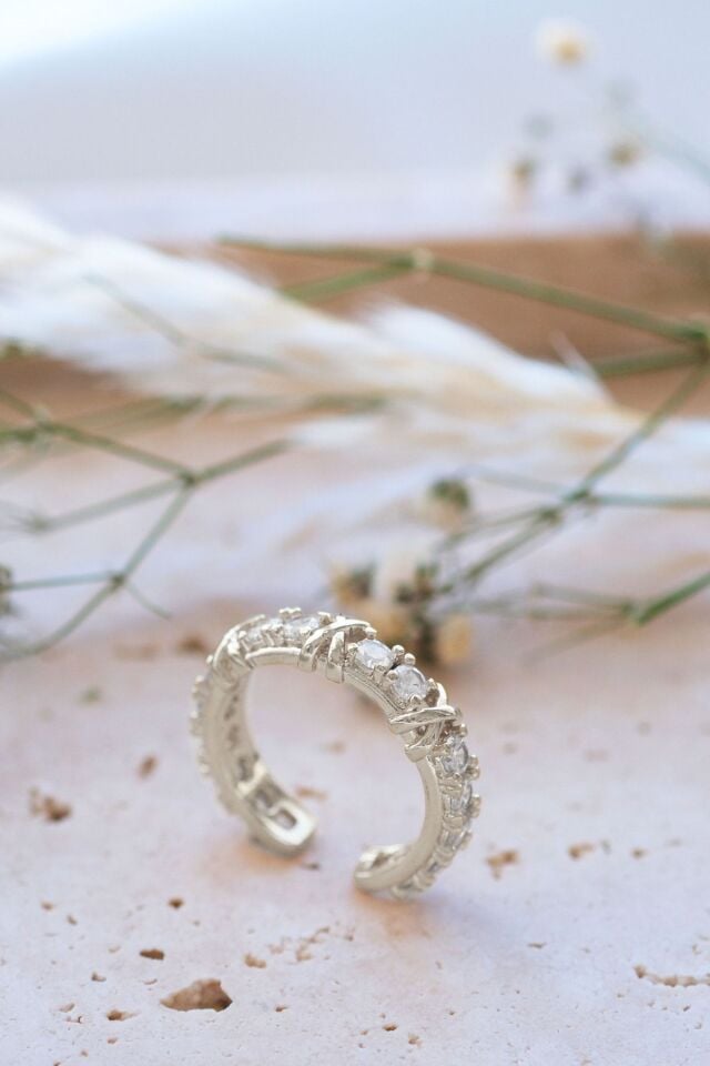 Gümüş Tiffany XOX Zirkon Ayarlanabilir Yüzük