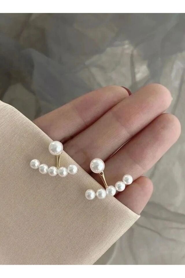 Altın Kaplama İncili Çift Kullanım Yarım Ay Küpe