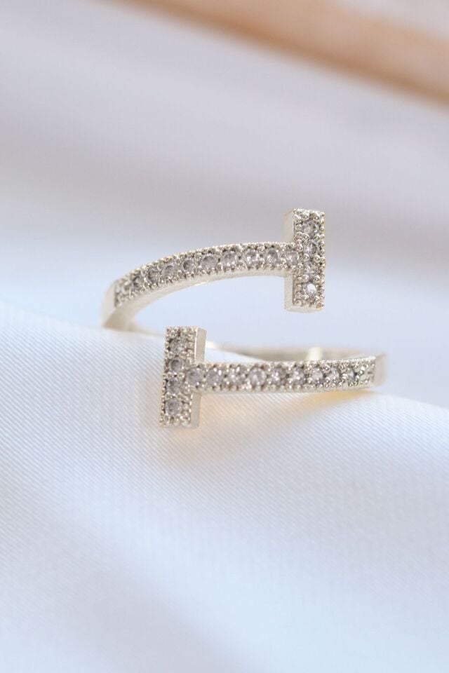 Silver Ayarlanabilir T Tiffany  Zirkon Taşlı Yüzük