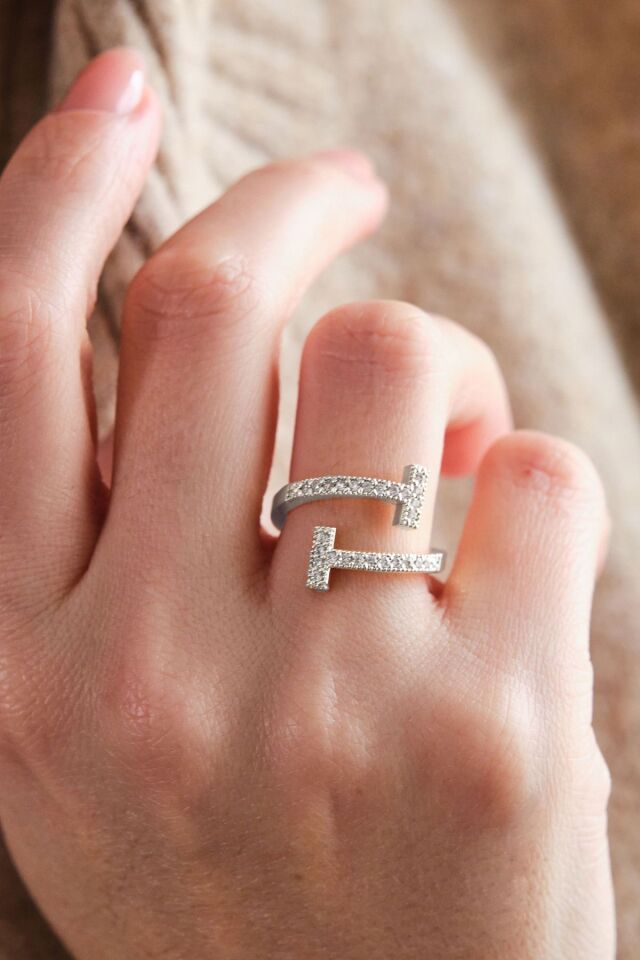 Silver Ayarlanabilir T Tiffany  Zirkon Taşlı Yüzük