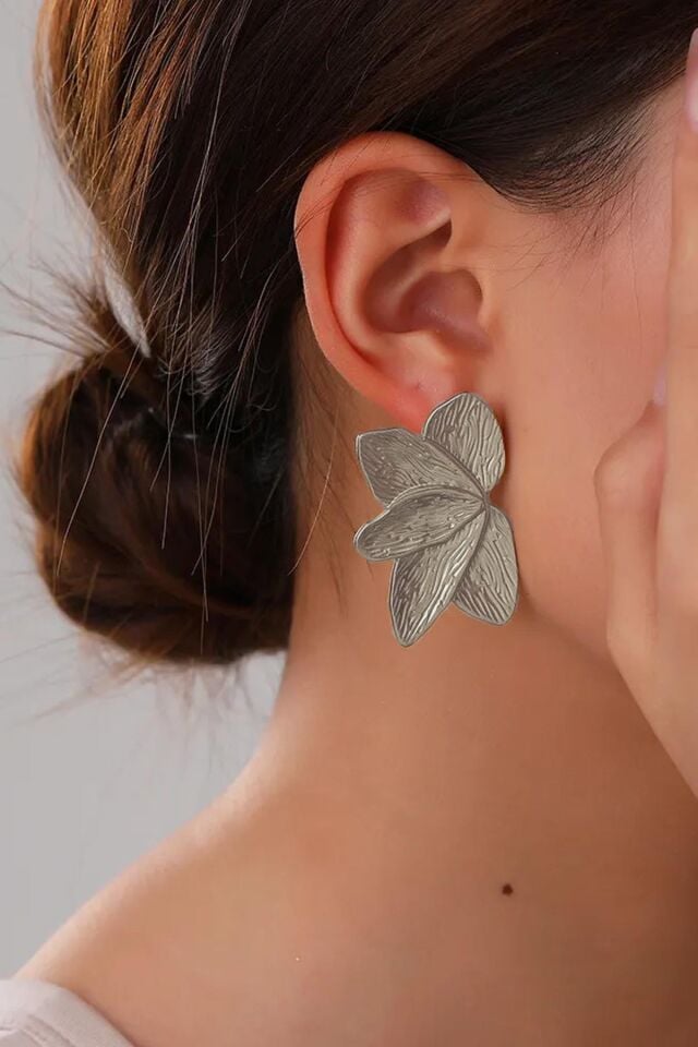 Gümüş Kaplama Lotus Yaprak Küpe