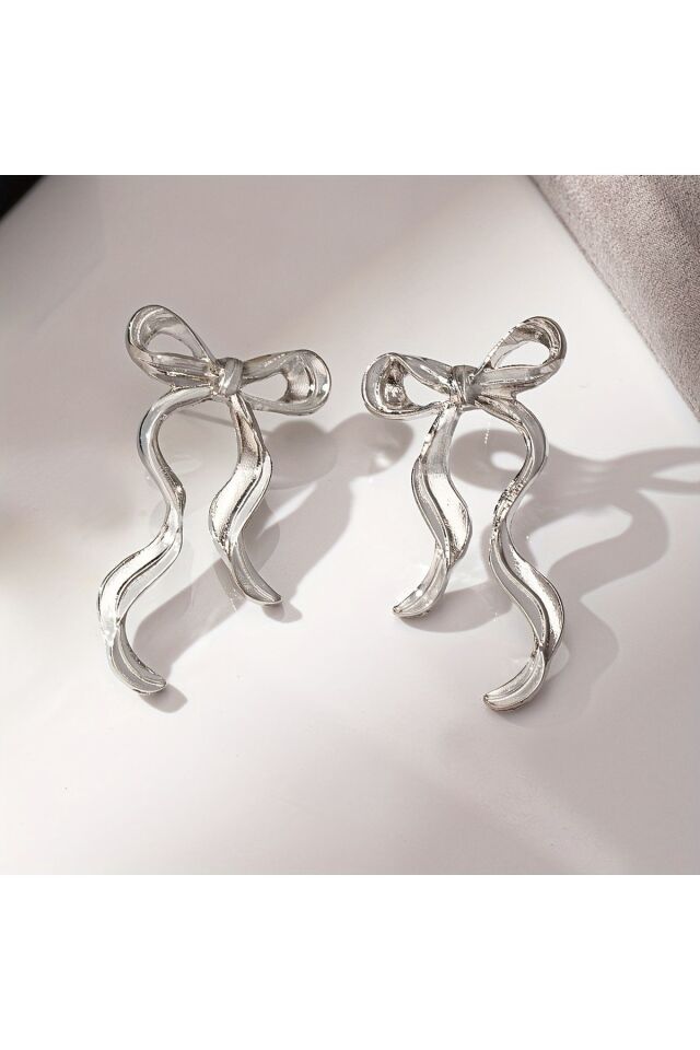 Gümüş Kaplama Dalgalı  Fiyonk Küpe