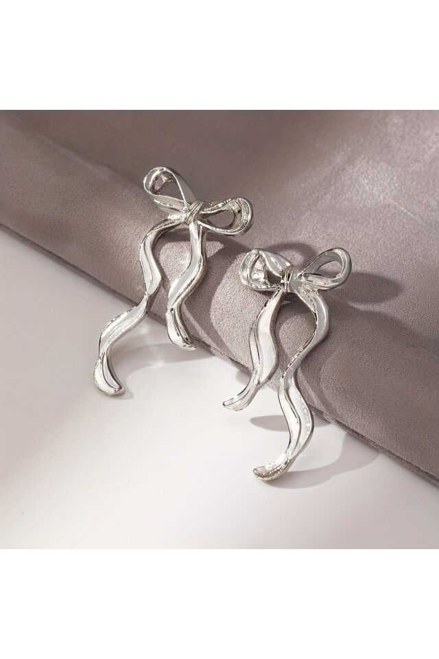 Gümüş Kaplama Dalgalı  Fiyonk Küpe