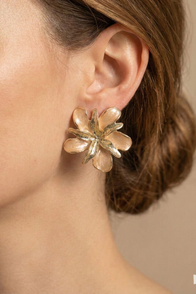 Gold 2'li Çiçek Mineli Küpe