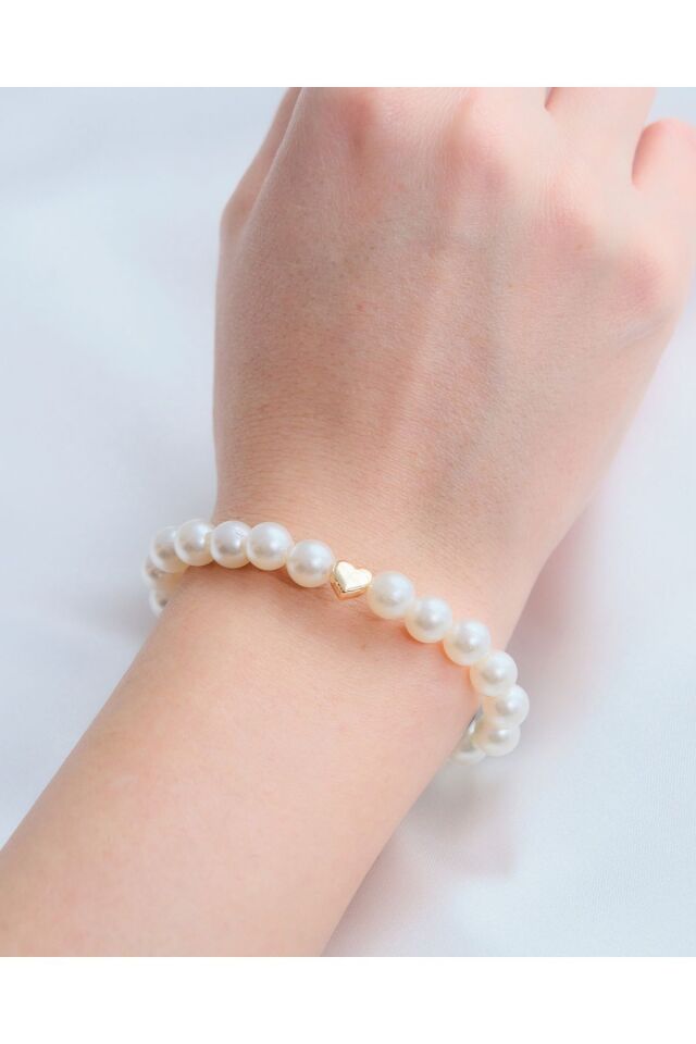 İncili Kalpli Bileklik  18cm + 5cm