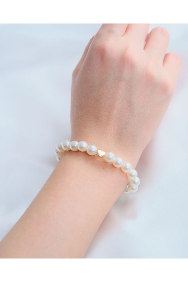 İncili Kalpli Bileklik  18cm + 5cm