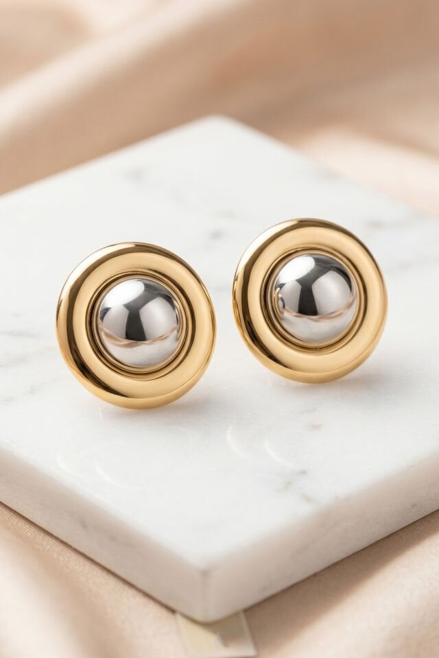 Gold ve Silver Düğme Hafif Küpe