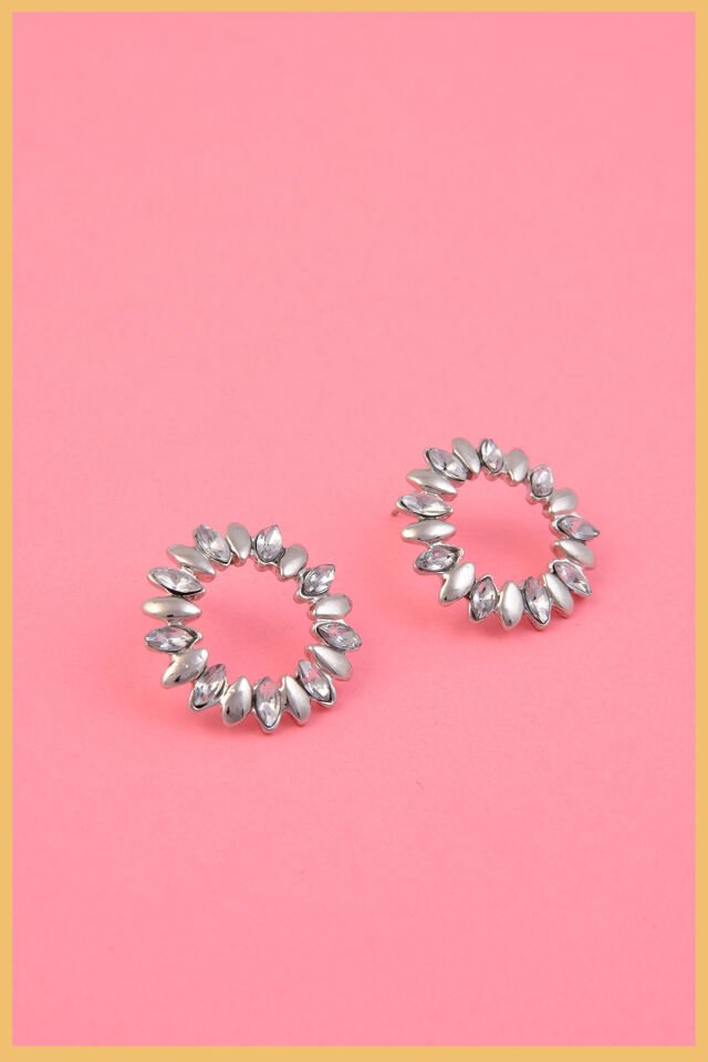 Gümüş Kaplama Markiz Taşlı Halka Küpe