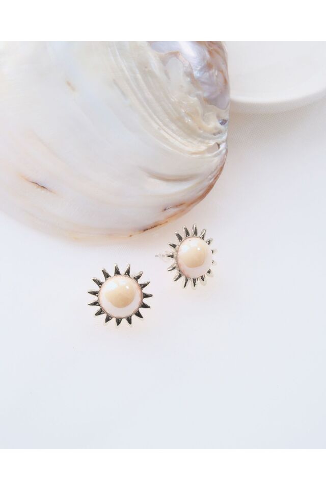 Gümüş Renk Sedef Taşlı Güneş Küpe