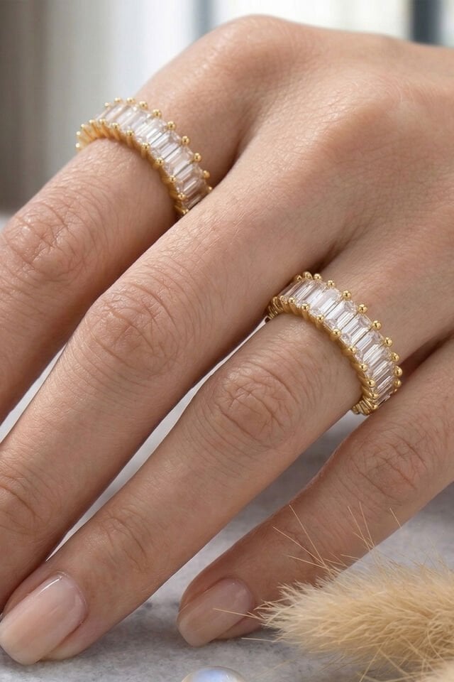 Gold Premium Kalite Su Yolu Zirkon Taşlı Ayarlanabilir Çelik Yüzük