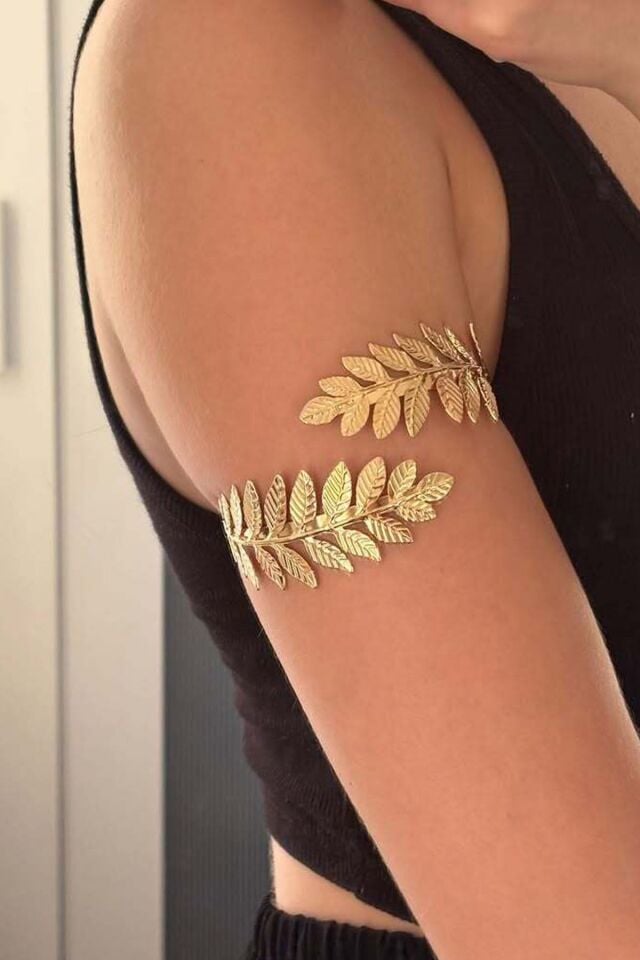 Gold Yaprak Desenli Pazu Bandı Üst Kol Bilekliği Ayarlanabilir
