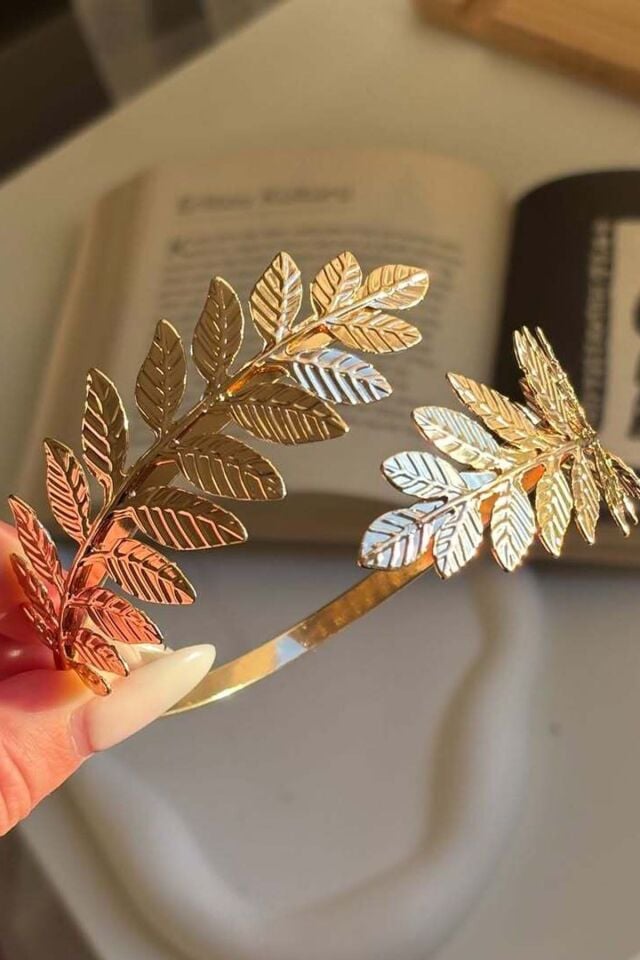 Gold Yaprak Desenli Pazu Bandı Üst Kol Bilekliği Ayarlanabilir