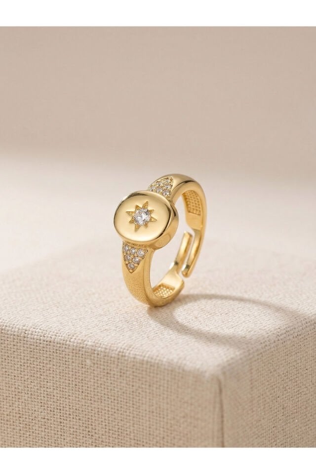 Gold Zirkon Taşlı Kuzey Yıldız Yüzük Ayarlanabilir