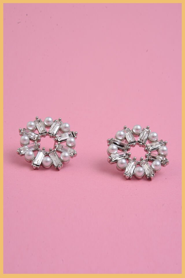 Gümüş Baget Taşlı Ve İncili Güneş Küpe