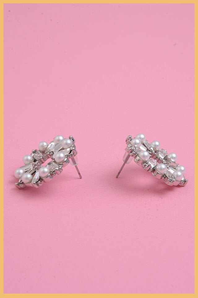 Gümüş Baget Taşlı Ve İncili Güneş Küpe