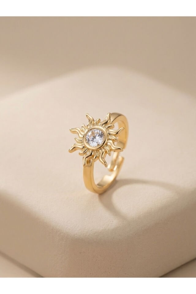 Gold Zirkon Taşlı Güneş Yüzük Ayarlanabilir