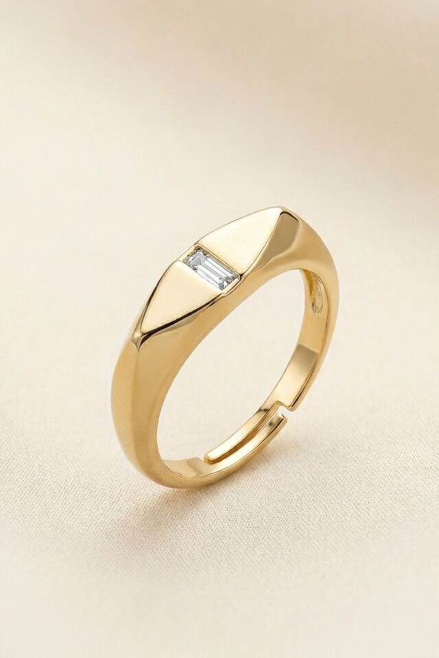 Gold Baget Taşlı İnce Ayarlanabilir Yüzük