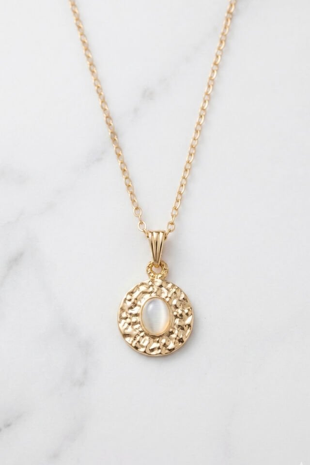 Gold Kedi Gözü Taşlı Ezme Vintage Kolye