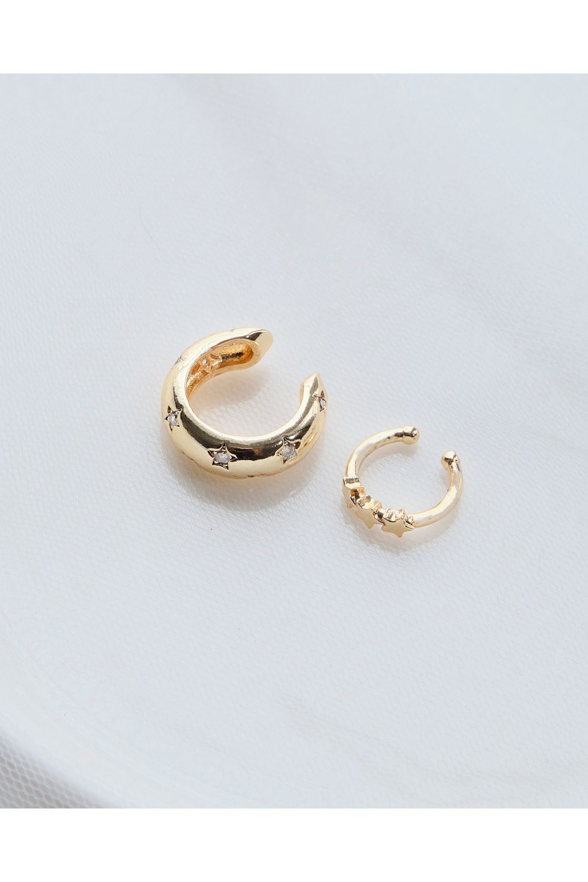 Gold Renk 2’li Yıldız Zirkon Taşlı Earcuff Seti
