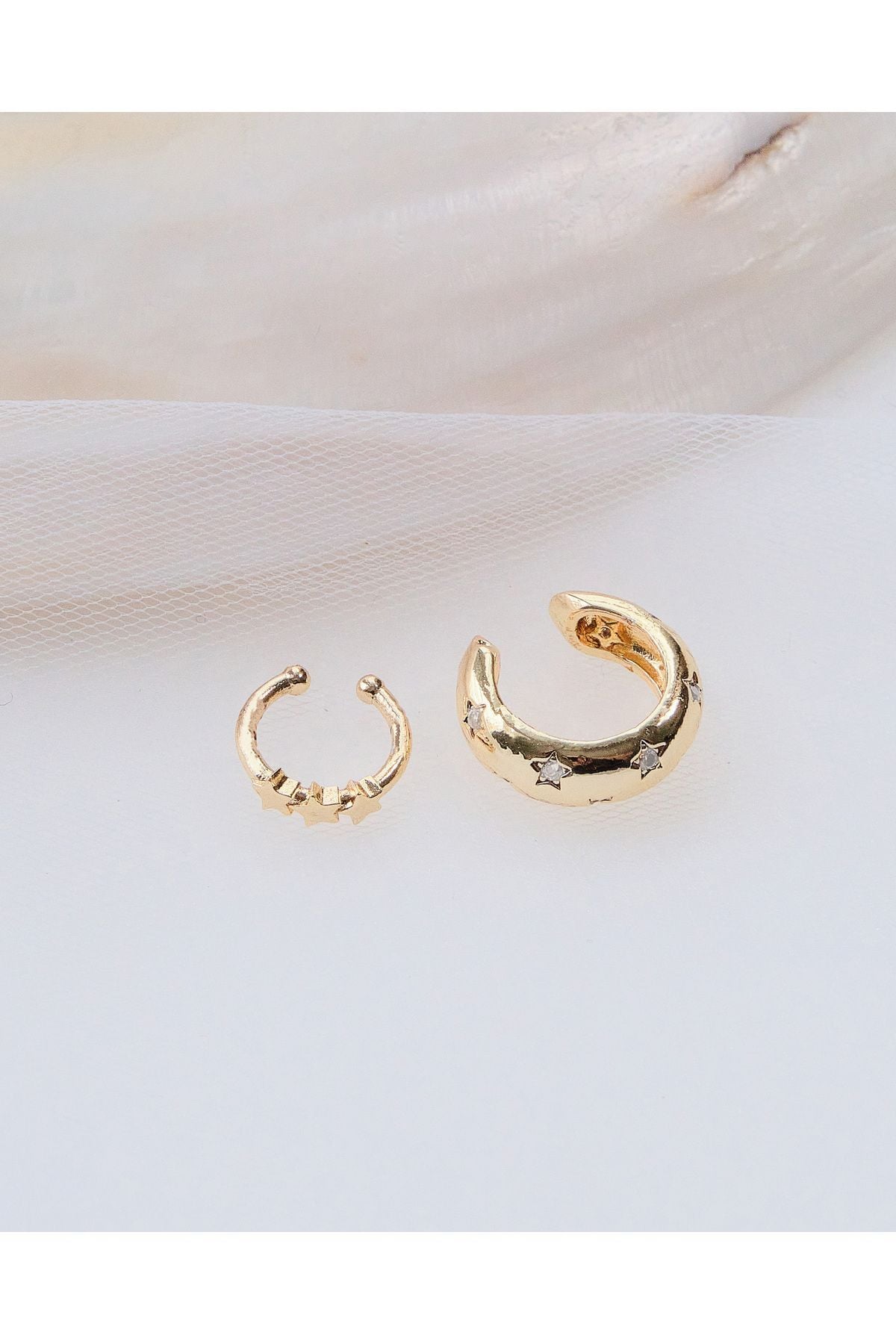 Gold Renk 2’li Yıldız Zirkon Taşlı Earcuff Seti
