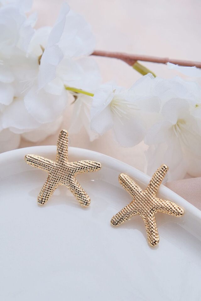 Gold Deniz Yıldızı Çizgili Küpe